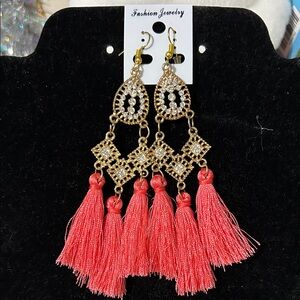 Fashion Jewelry Gold and Red Tassel Earrings